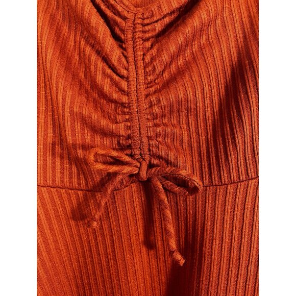 Retro Ribbed Knit Sweater Dress Brown XS Festival Boho Indie Folk Fit Flare Arts - Picture 3 of 10